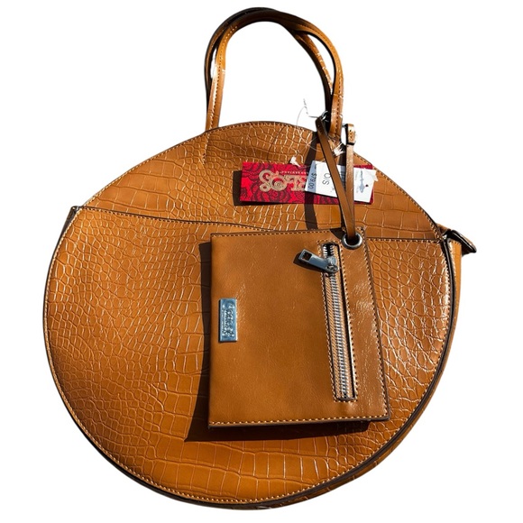 Carlos by Carlos Santana Tan Croc-Embossed Shoulder Bag W Mini bag NWT